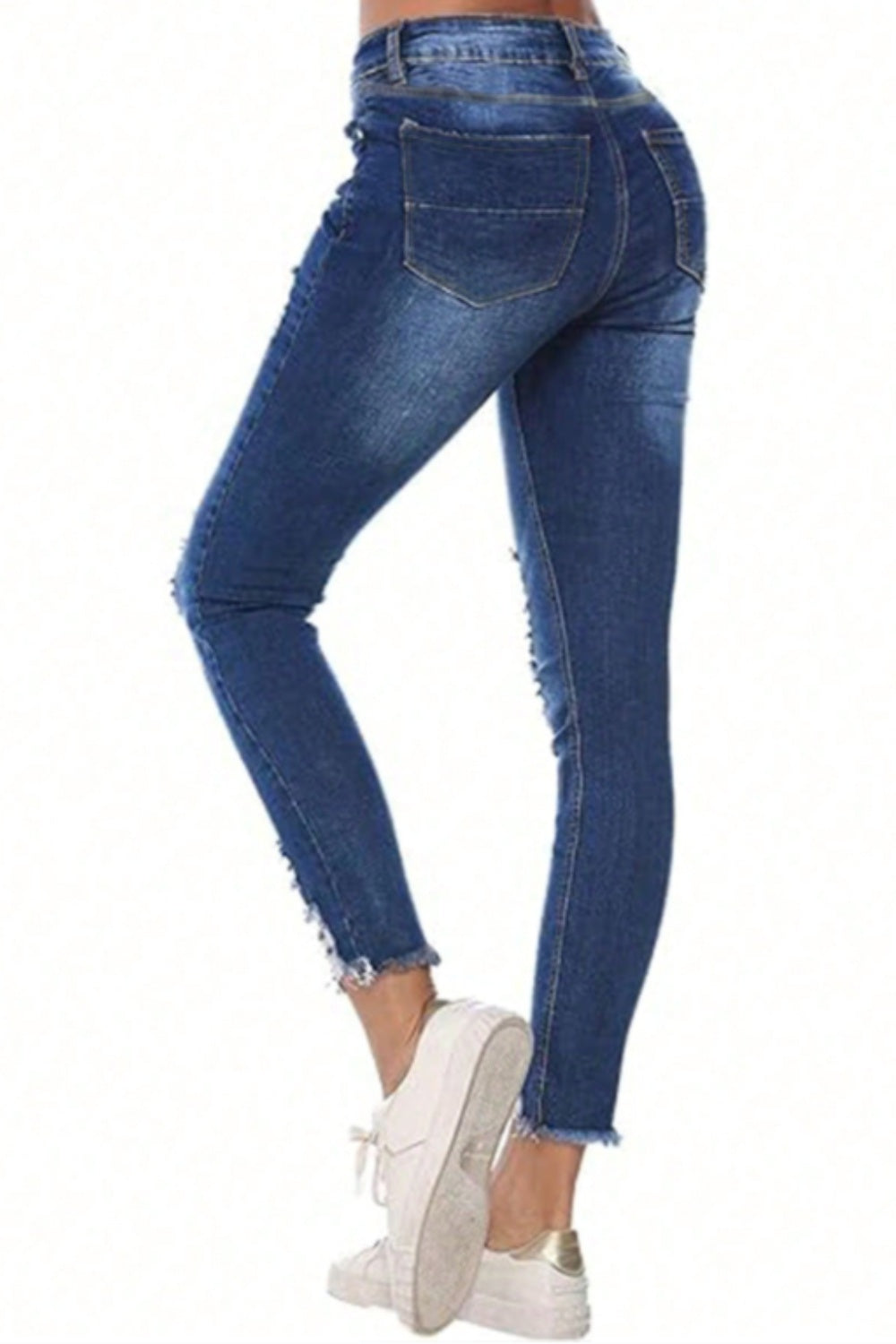 Distressed Raw Hem Jeans with Pockets - Aurelia Clothing