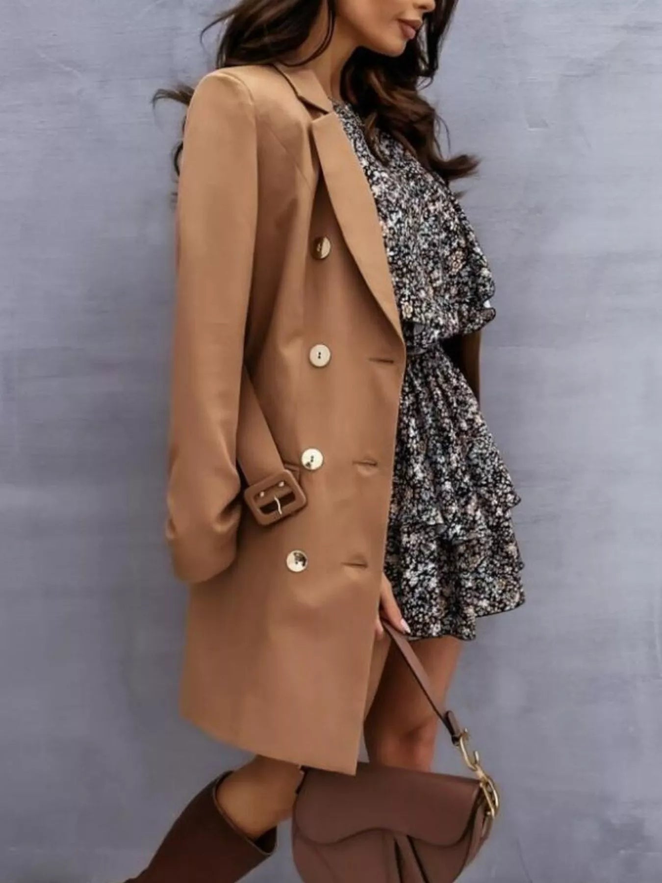 Double-Breasted Belted Blazer Dress-Free Shipping - Aurelia Clothing