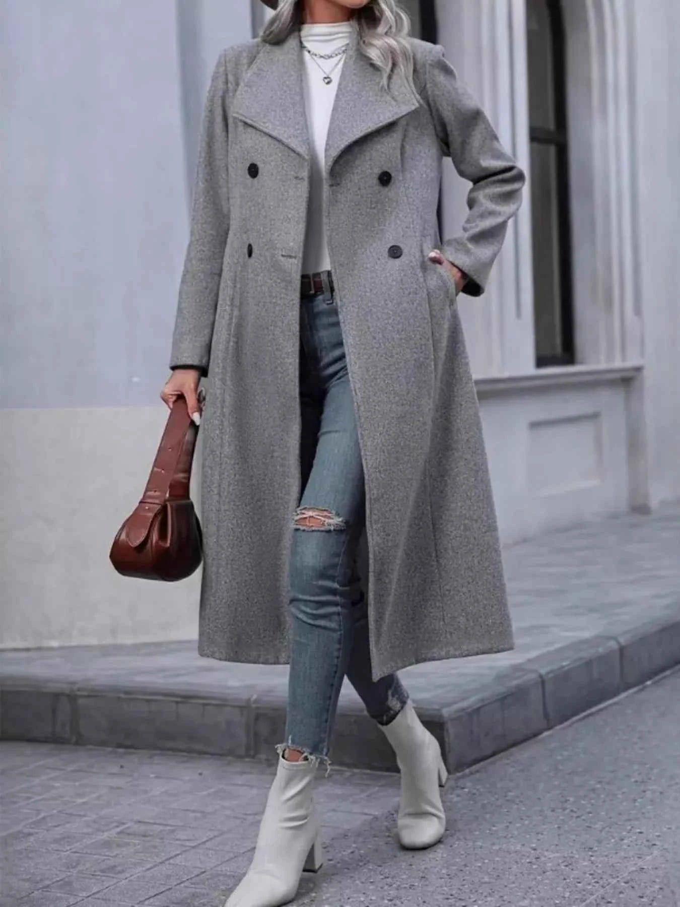 Double-Breasted Longline Overcoat-Free Shipping - Aurelia Clothing