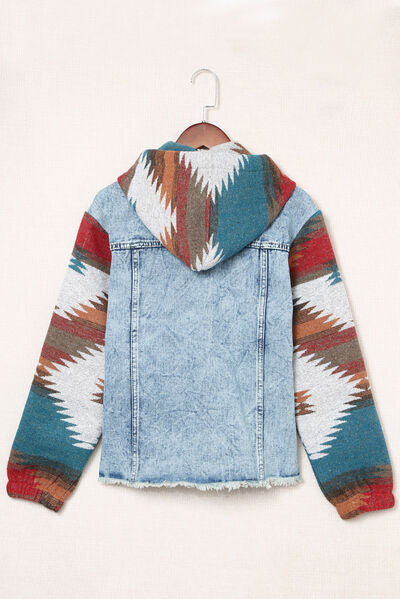 Drawstring Hooded Pocketed Denim Jacket - Aurelia Clothing