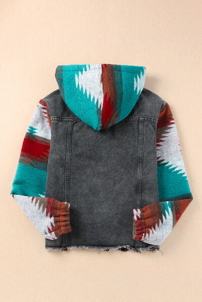 Drawstring Hooded Pocketed Denim Jacket - Aurelia Clothing