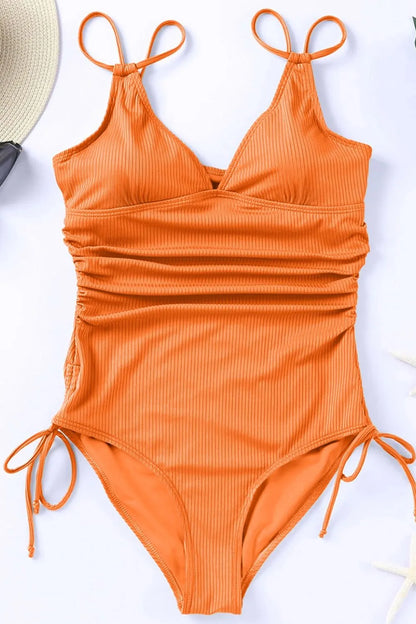 Drawstring Plunge One-Piece Swimwear-Free Shipping - Aurelia Clothing