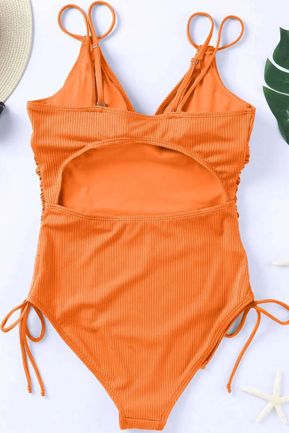 Drawstring Plunge One-Piece Swimwear-Free Shipping - Aurelia Clothing