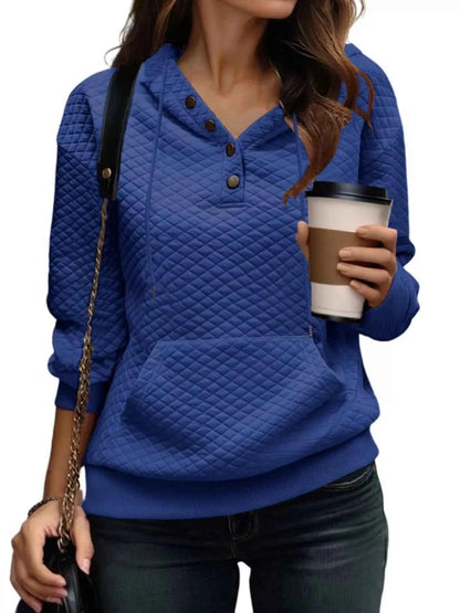 Drawstring Textured Dropped Shoulder Hoodie - Free Shipping - Aurelia Clothing