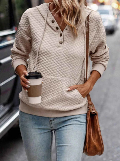 Drawstring Textured Dropped Shoulder Hoodie - Free Shipping - Aurelia Clothing