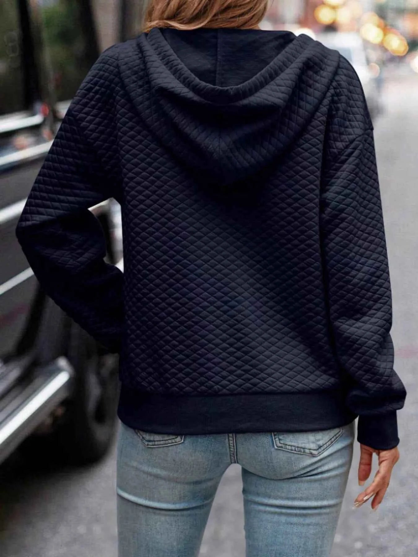 Drawstring Textured Dropped Shoulder Hoodie - Free Shipping - Aurelia Clothing