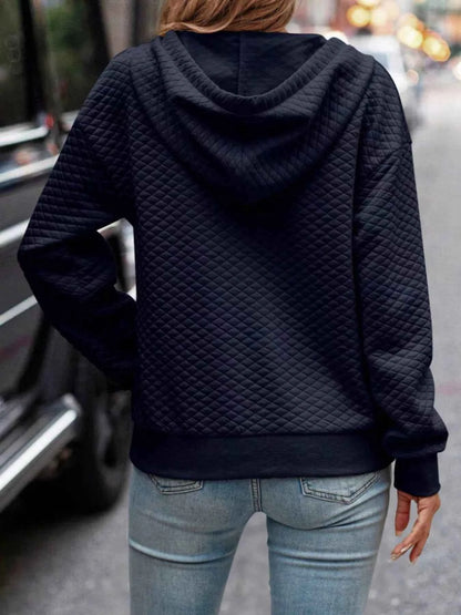 Drawstring Textured Dropped Shoulder Hoodie - Free Shipping - Aurelia Clothing