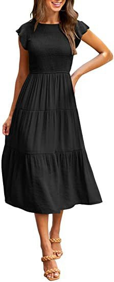 Women's flying sleeve pleated layered short sleeved large hem dress - Free Shipping - Aurelia Clothing