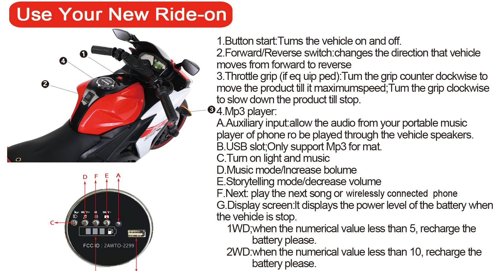 Electric motorcycle 12V - Free Shipping - Aurelia Clothing