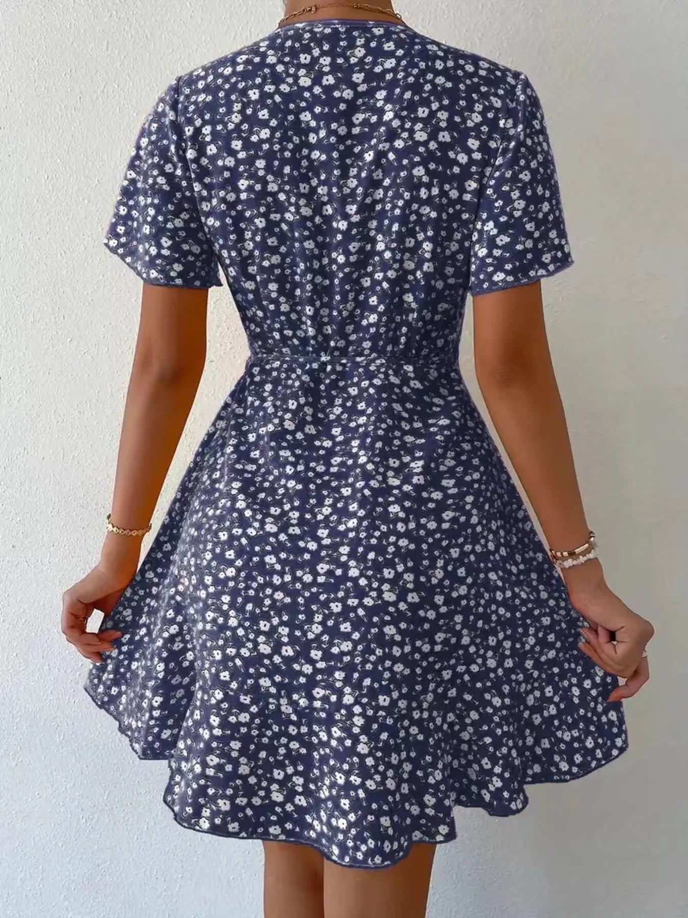 Floral Flutter Sleeve Wrap Mini Dress - Free Shipping - Aurelia Clothing