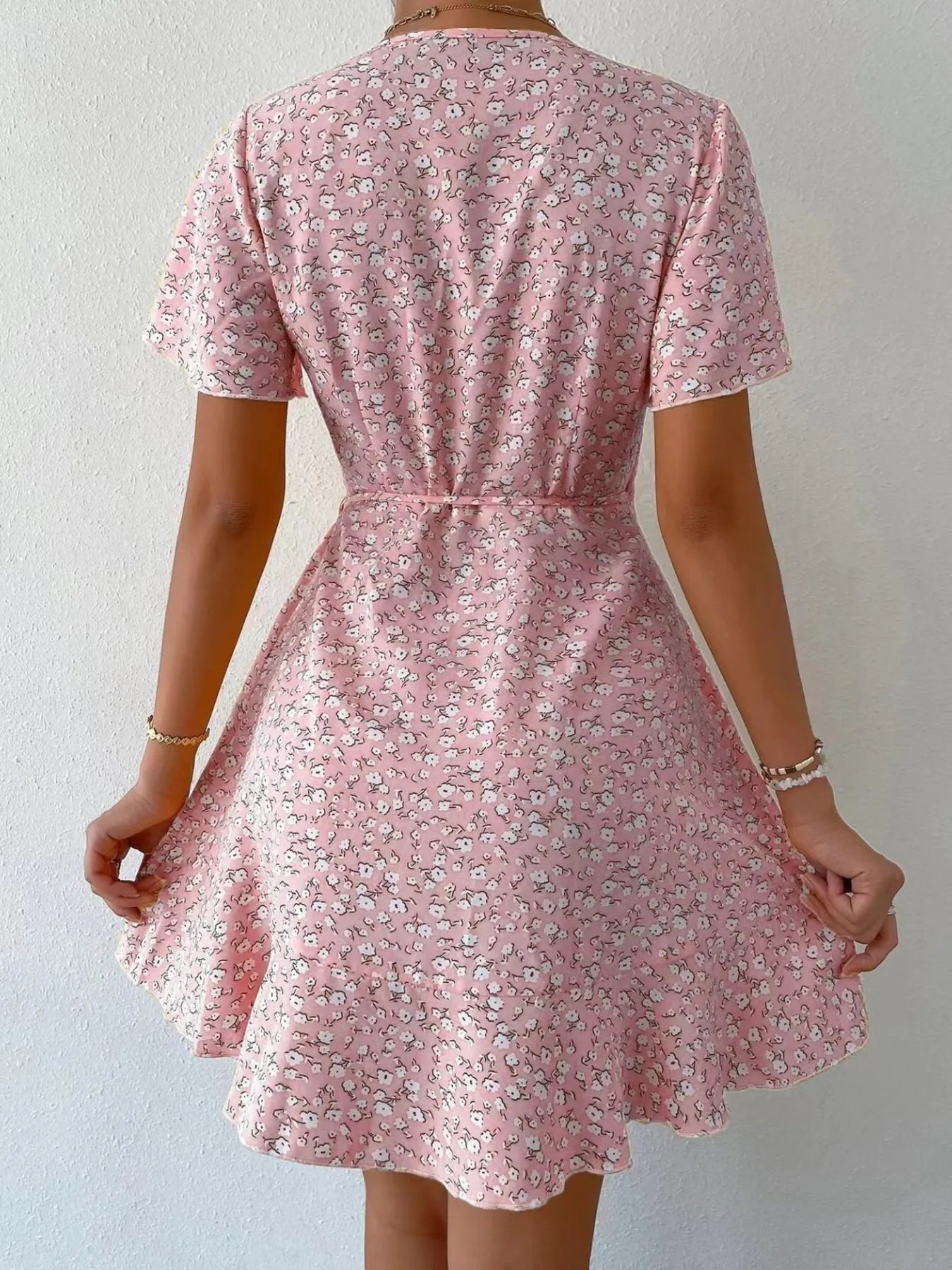 Floral Flutter Sleeve Wrap Mini Dress - Free Shipping - Aurelia Clothing