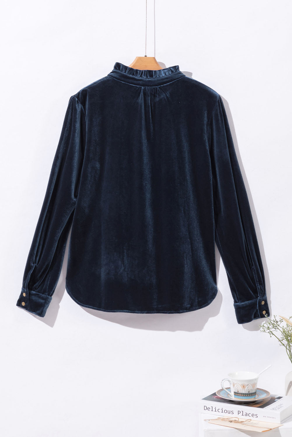 Frill Half Button Mock Neck Long Sleeve Blouse - Aurelia Clothing