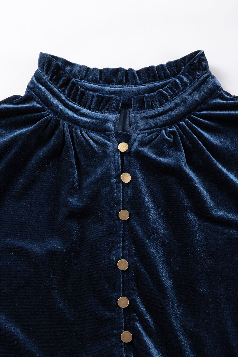 Frill Half Button Mock Neck Long Sleeve Blouse - Aurelia Clothing