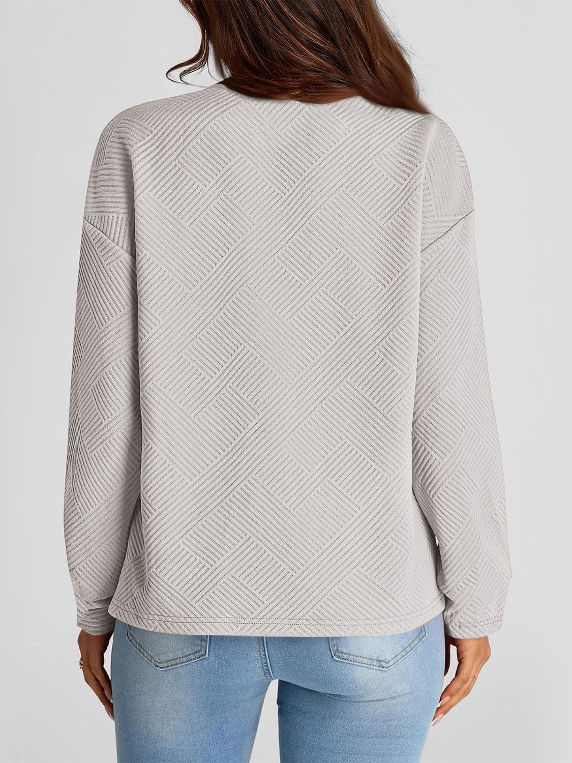 Full Size Texture Round Neck Long Sleeve Sweatshirt - Aurelia Clothing