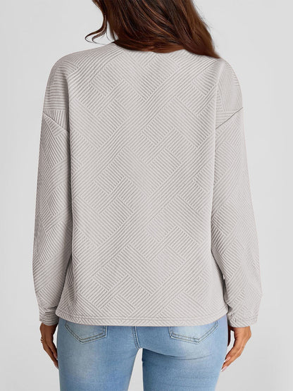Full Size Texture Round Neck Long Sleeve Sweatshirt - Aurelia Clothing