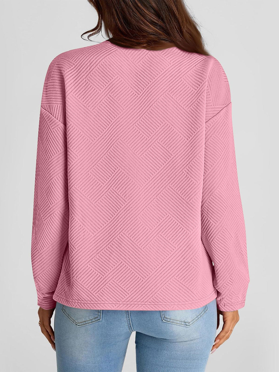 Full Size Texture Round Neck Long Sleeve Sweatshirt - Aurelia Clothing