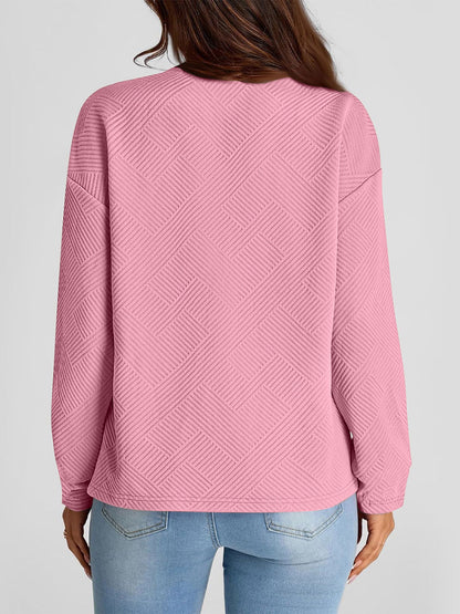 Full Size Texture Round Neck Long Sleeve Sweatshirt - Aurelia Clothing