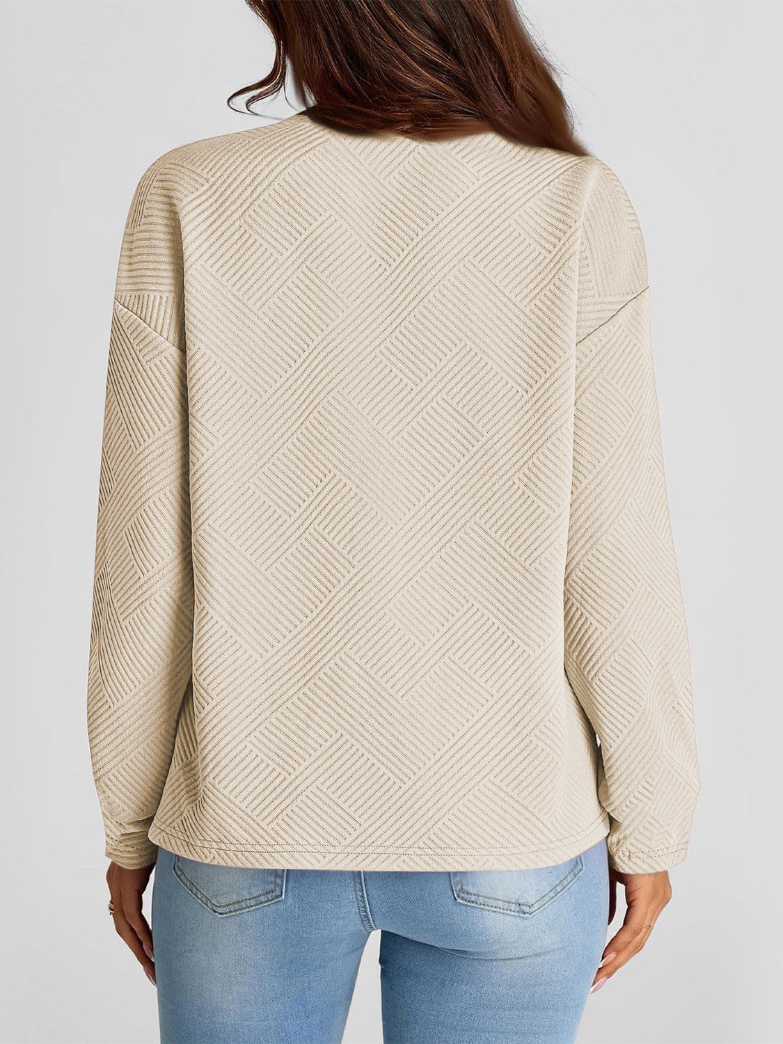 Full Size Texture Round Neck Long Sleeve Sweatshirt - Aurelia Clothing
