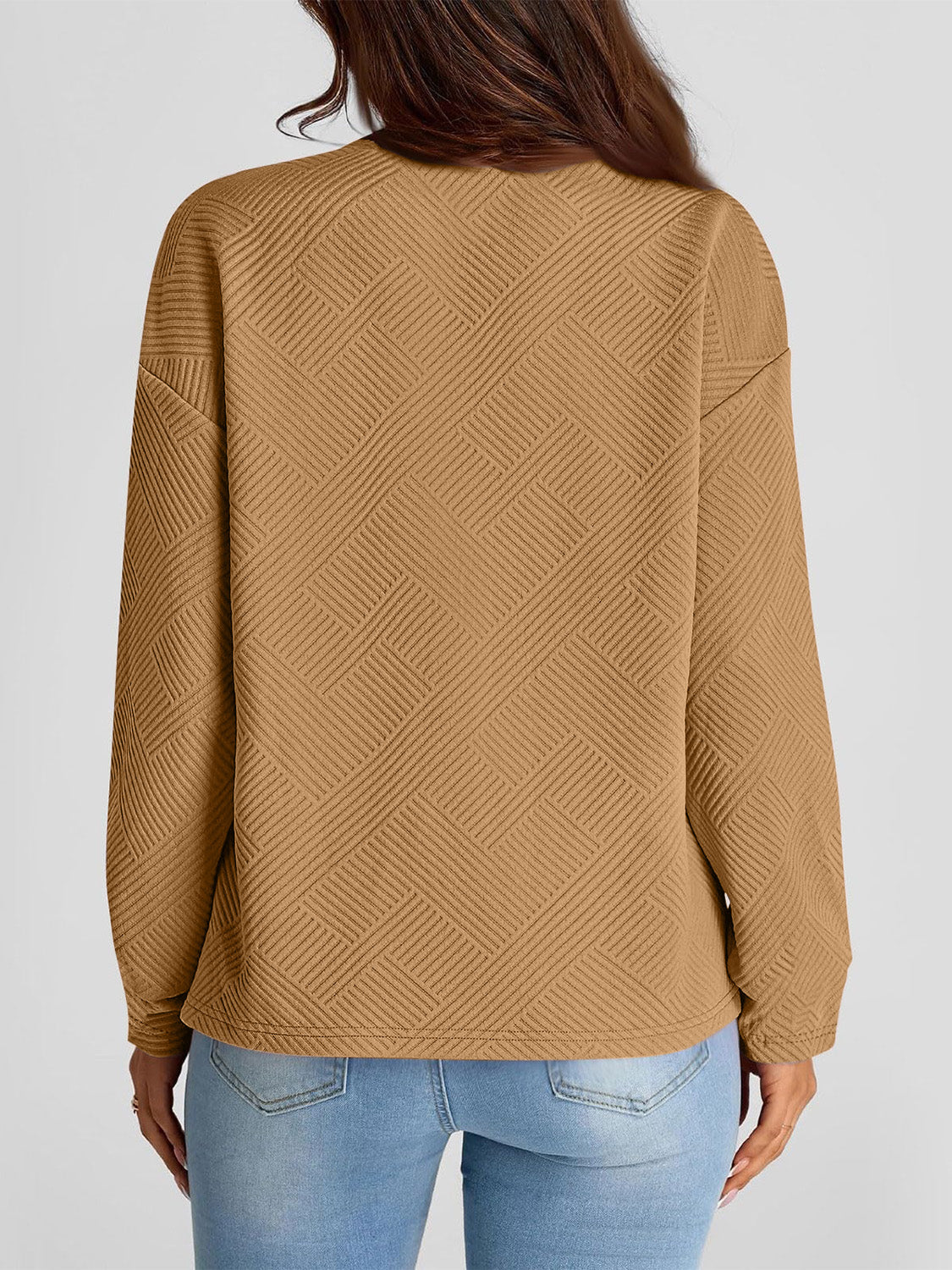 Full Size Texture Round Neck Long Sleeve Sweatshirt - Aurelia Clothing