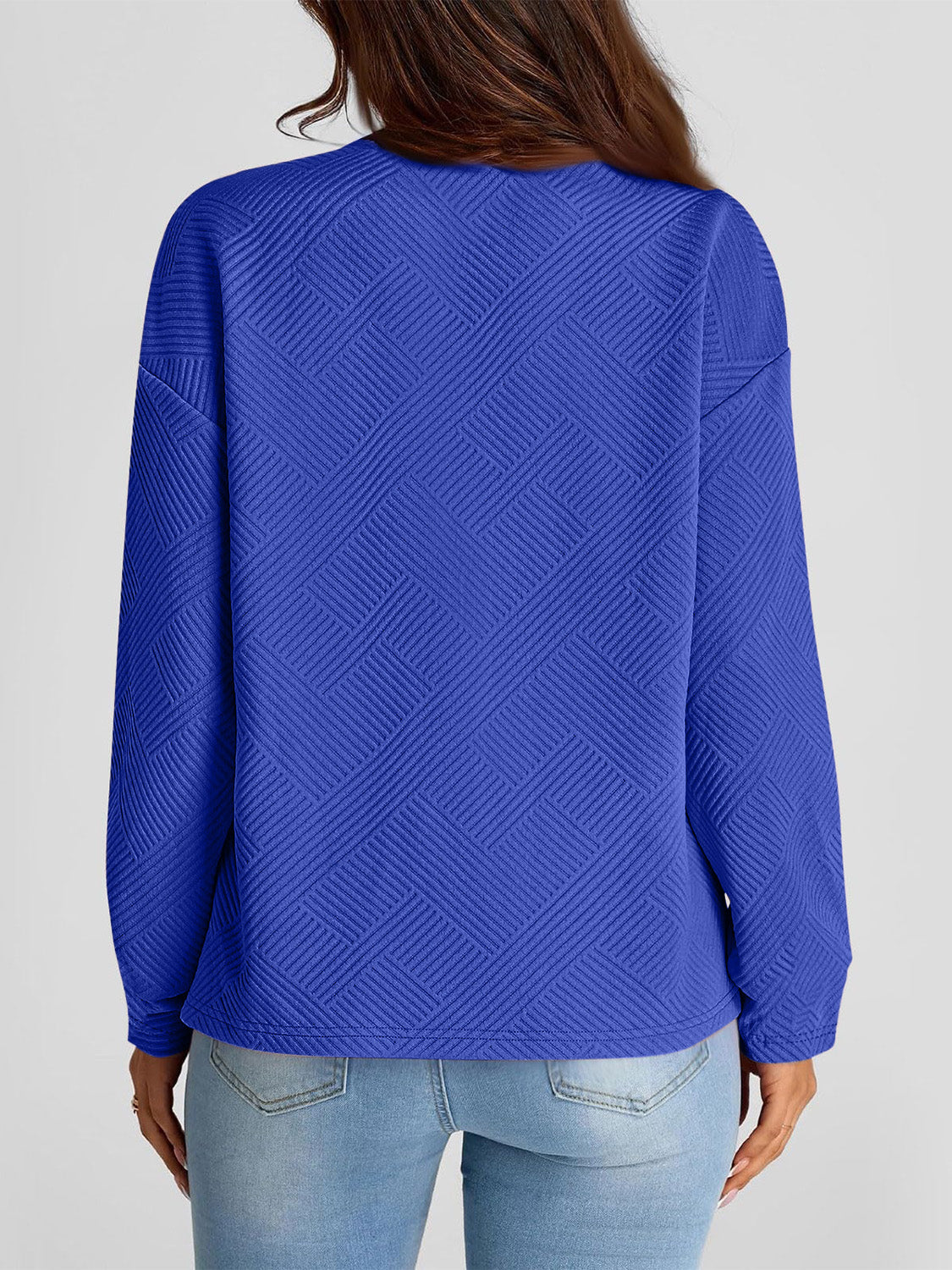 Full Size Texture Round Neck Long Sleeve Sweatshirt - Aurelia Clothing