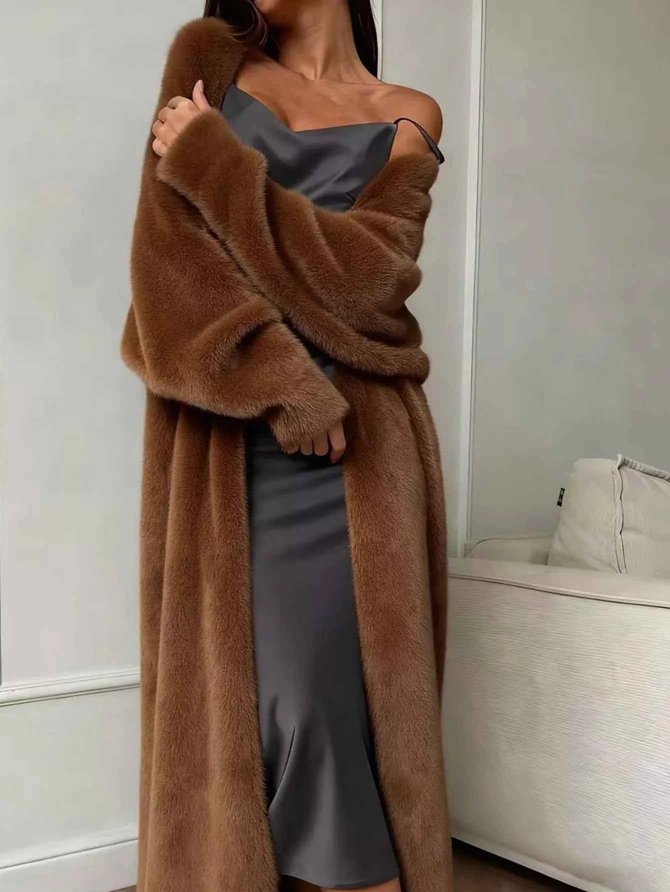 Fuzzy Open Front Longline Cardigan-Free Shipping - Aurelia Clothing