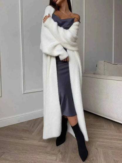 Fuzzy Open Front Longline Cardigan-Free Shipping - Aurelia Clothing