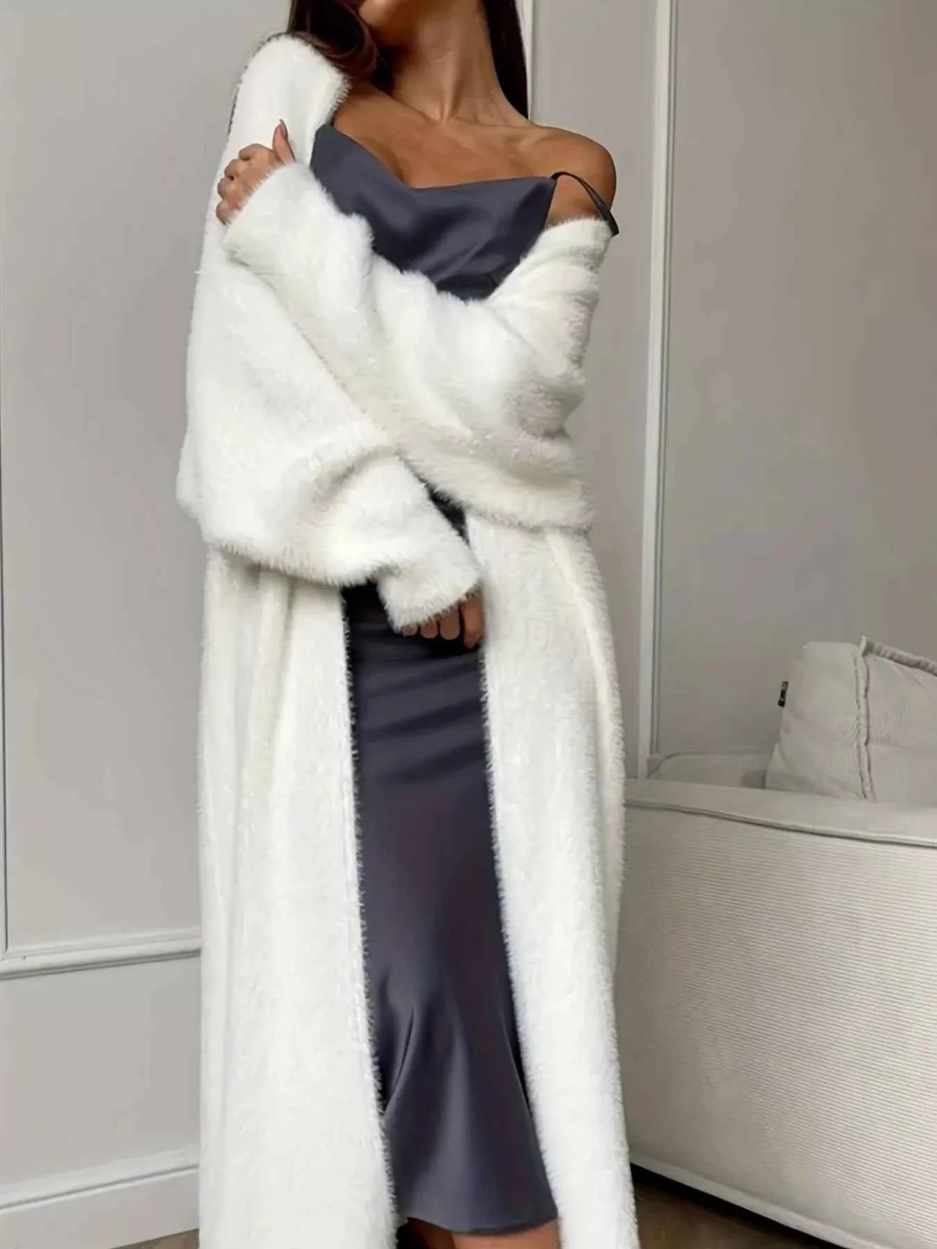 Fuzzy Open Front Longline Cardigan-Free Shipping - Aurelia Clothing
