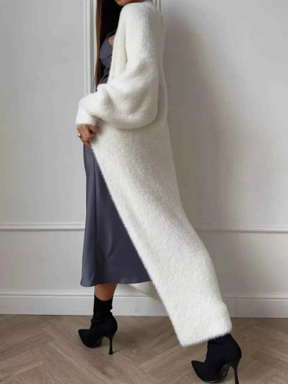 Fuzzy Open Front Longline Cardigan-Free Shipping - Aurelia Clothing