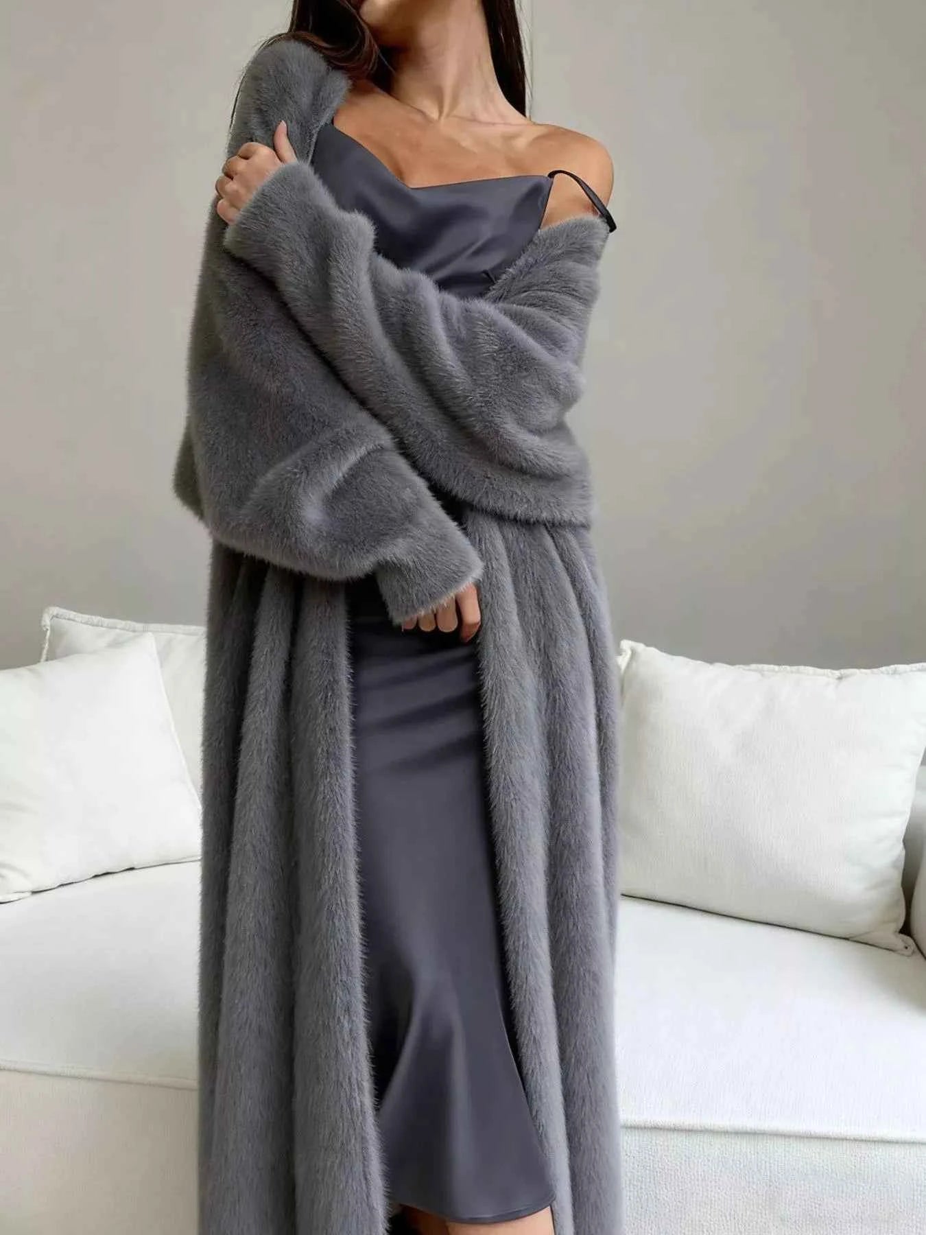 Fuzzy Open Front Longline Cardigan-Free Shipping - Aurelia Clothing