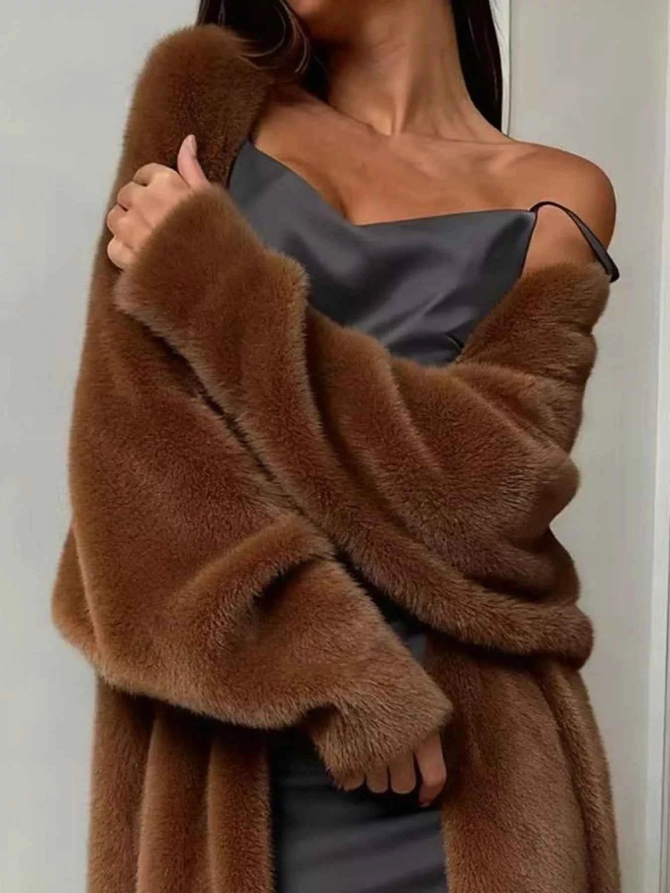 Fuzzy Open Front Longline Cardigan-Free Shipping - Aurelia Clothing