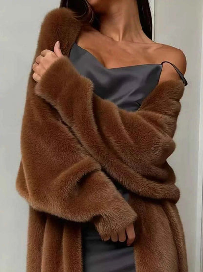Fuzzy Open Front Longline Cardigan-Free Shipping - Aurelia Clothing