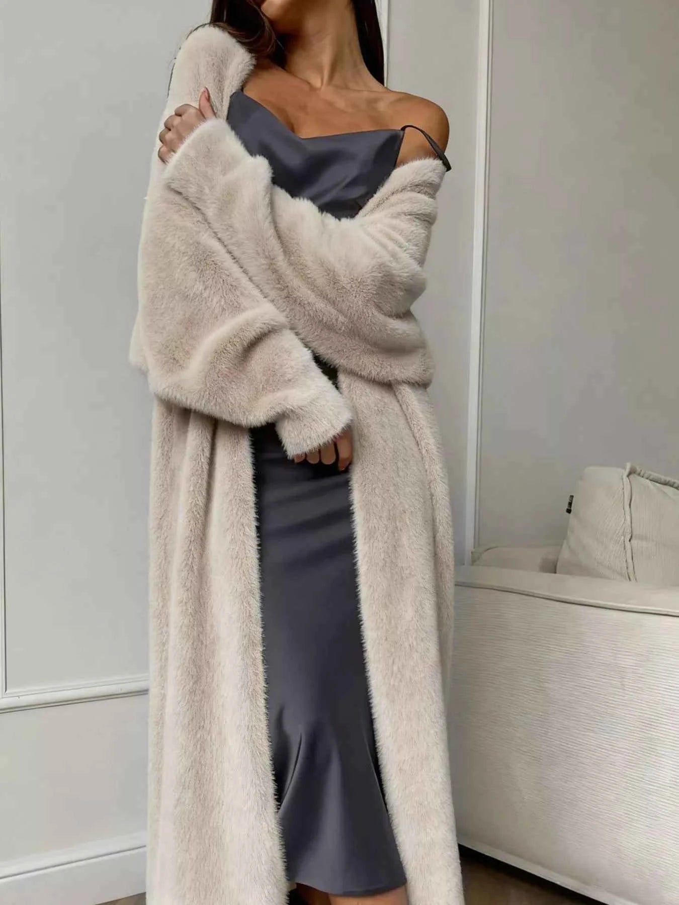 Fuzzy Open Front Longline Cardigan-Free Shipping - Aurelia Clothing