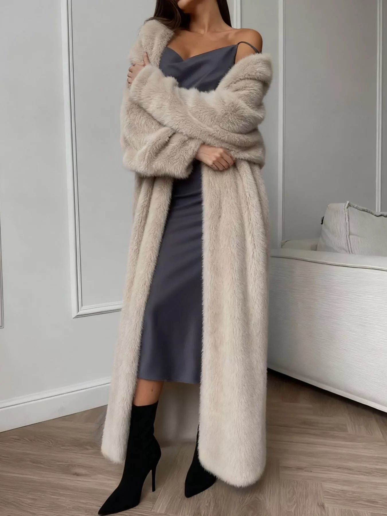 Fuzzy Open Front Longline Cardigan-Free Shipping - Aurelia Clothing