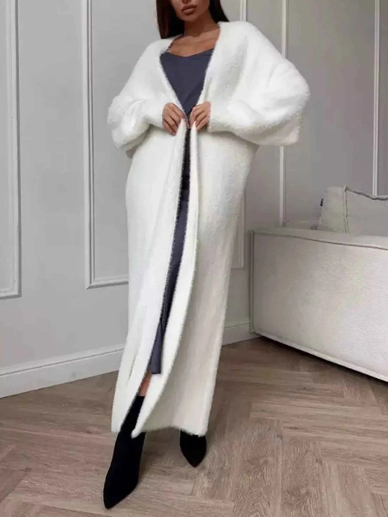 Fuzzy Open Front Longline Cardigan-Free Shipping - Aurelia Clothing