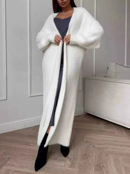 Fuzzy Open Front Longline Cardigan-Free Shipping - Aurelia Clothing
