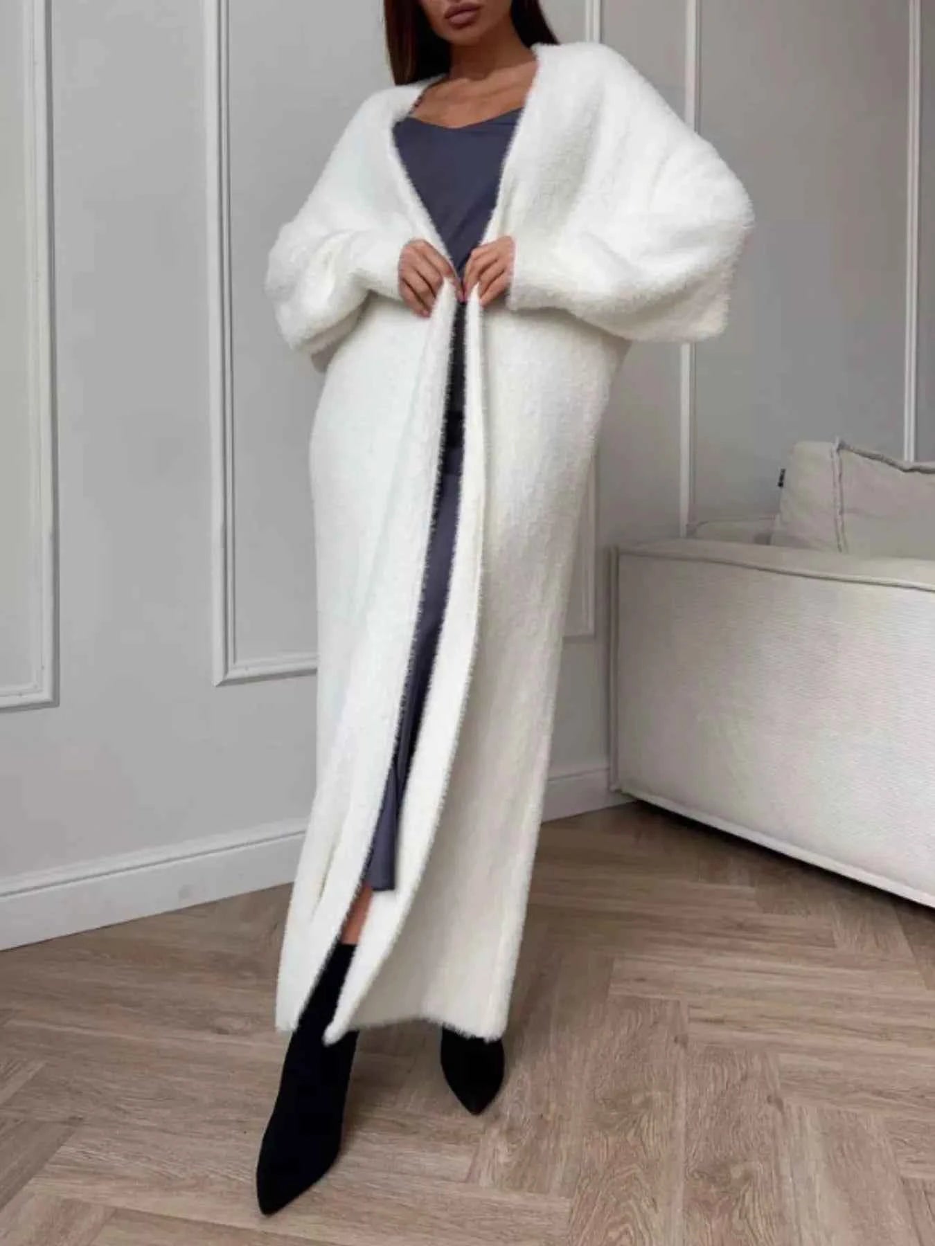 Fuzzy Open Front Longline Cardigan-Free Shipping - Aurelia Clothing