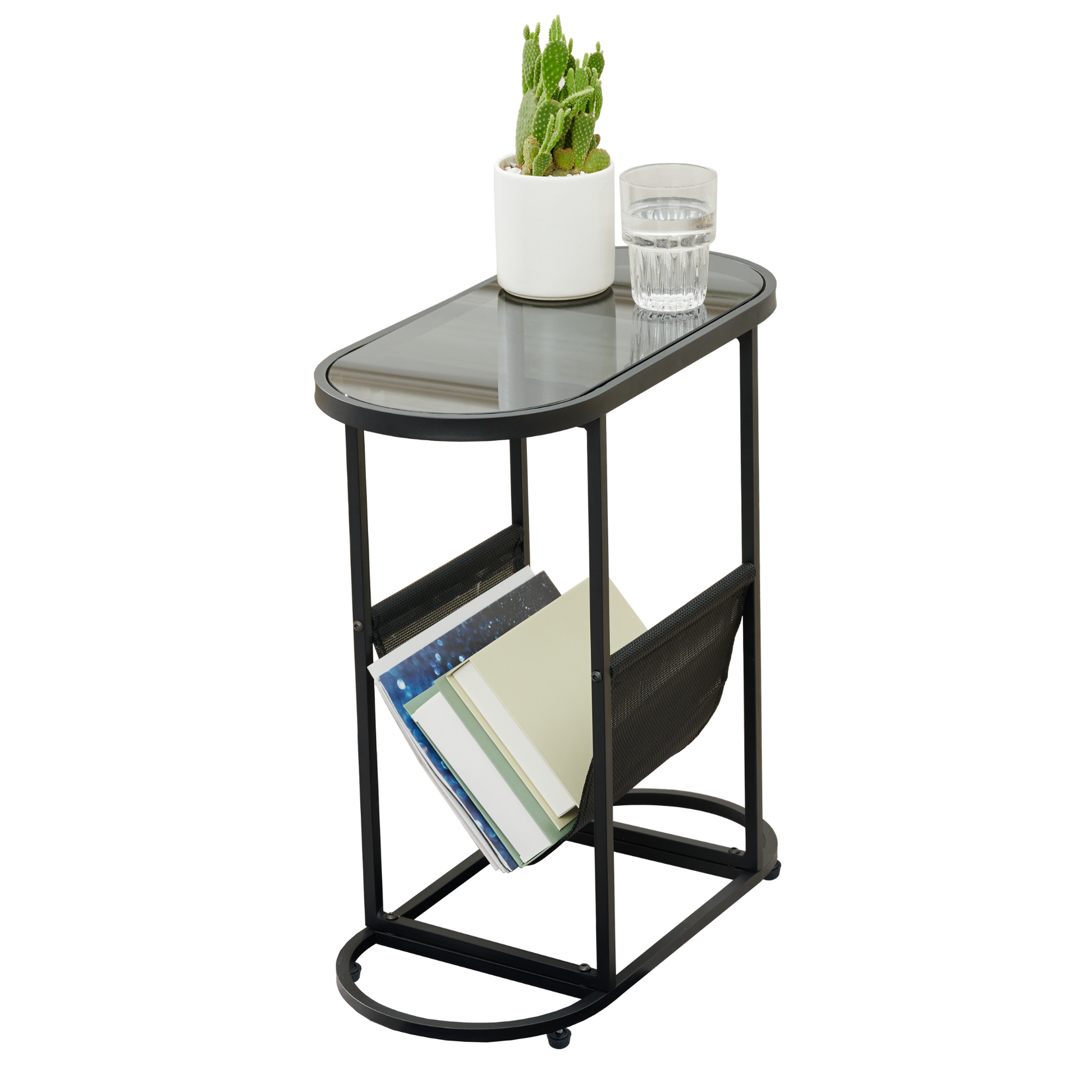 Glass Oval Small Side Tables Living Room Small Space With Magazines Organizer Storage Space - Free Shipping - Aurelia Clothing
