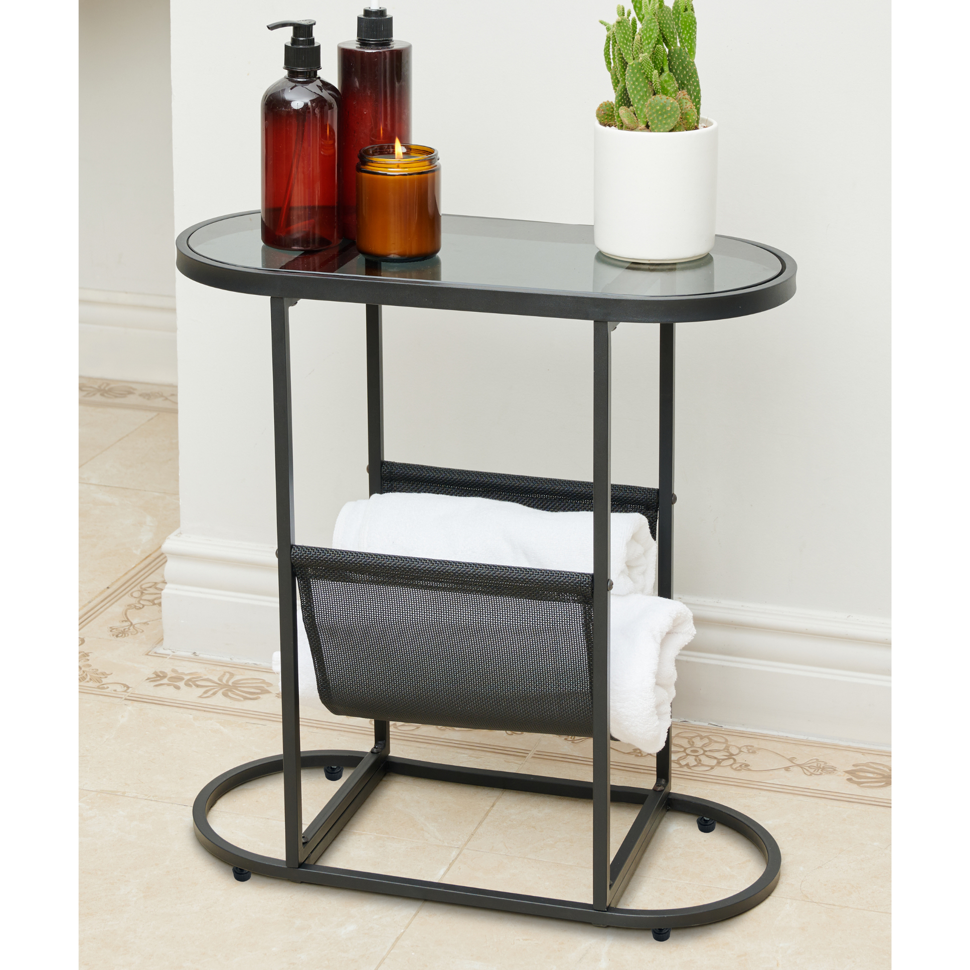 Glass Oval Small Side Tables Living Room Small Space With Magazines Organizer Storage Space - Free Shipping - Aurelia Clothing