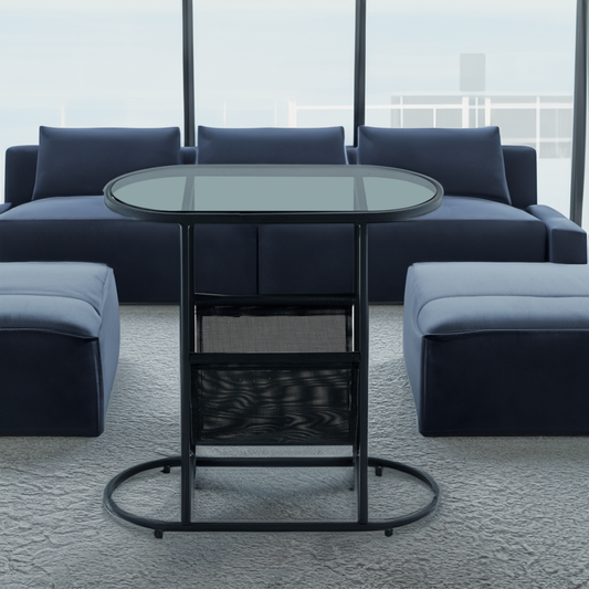 Glass Oval Small Side Tables Living Room Small Space With Magazines Organizer Storage Space - Free Shipping - Aurelia Clothing