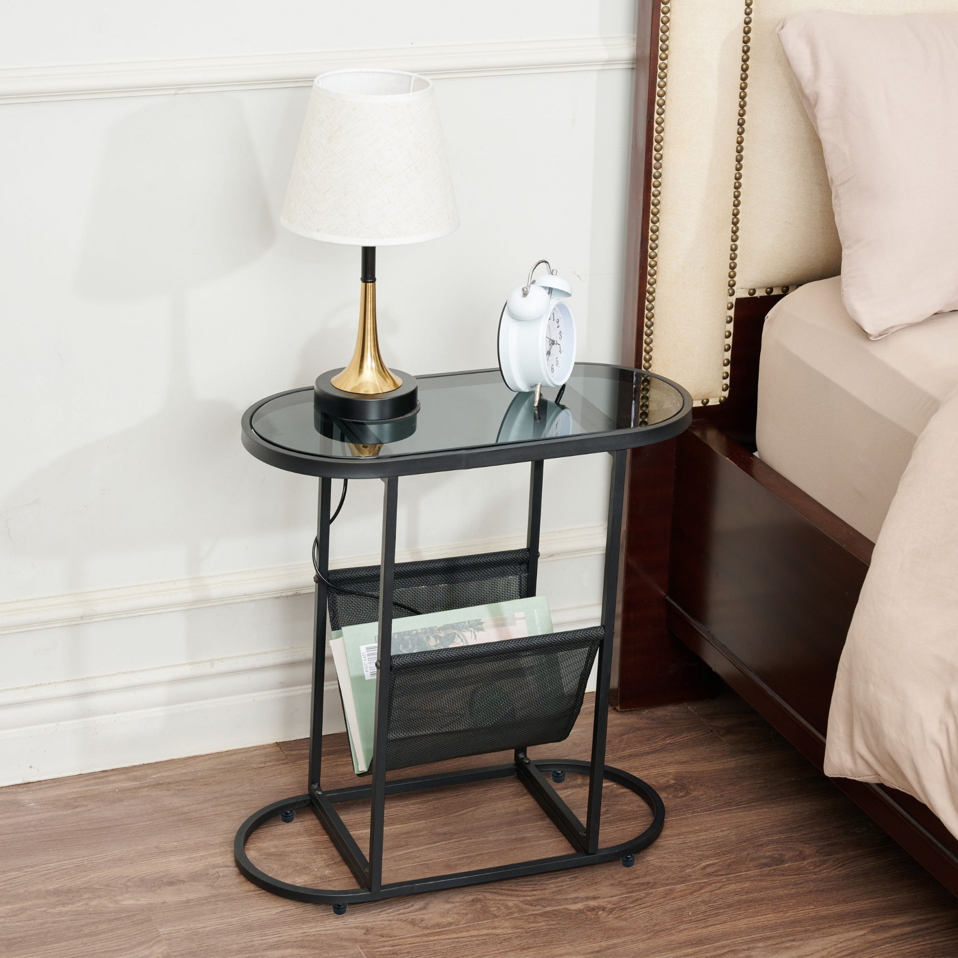 Glass Oval Small Side Tables Living Room Small Space With Magazines Organizer Storage Space - Free Shipping - Aurelia Clothing