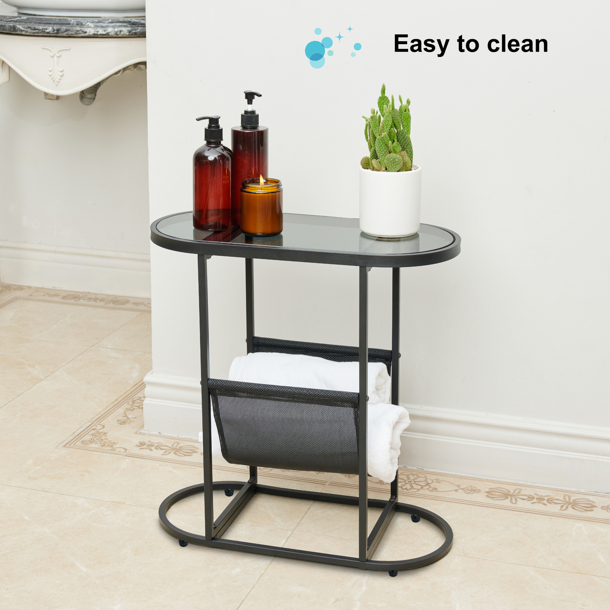 Glass Oval Small Side Tables Living Room Small Space With Magazines Organizer Storage Space - Free Shipping - Aurelia Clothing