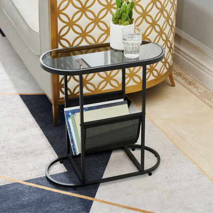 Glass Oval Small Side Tables Living Room Small Space With Magazines Organizer Storage Space - Free Shipping - Aurelia Clothing