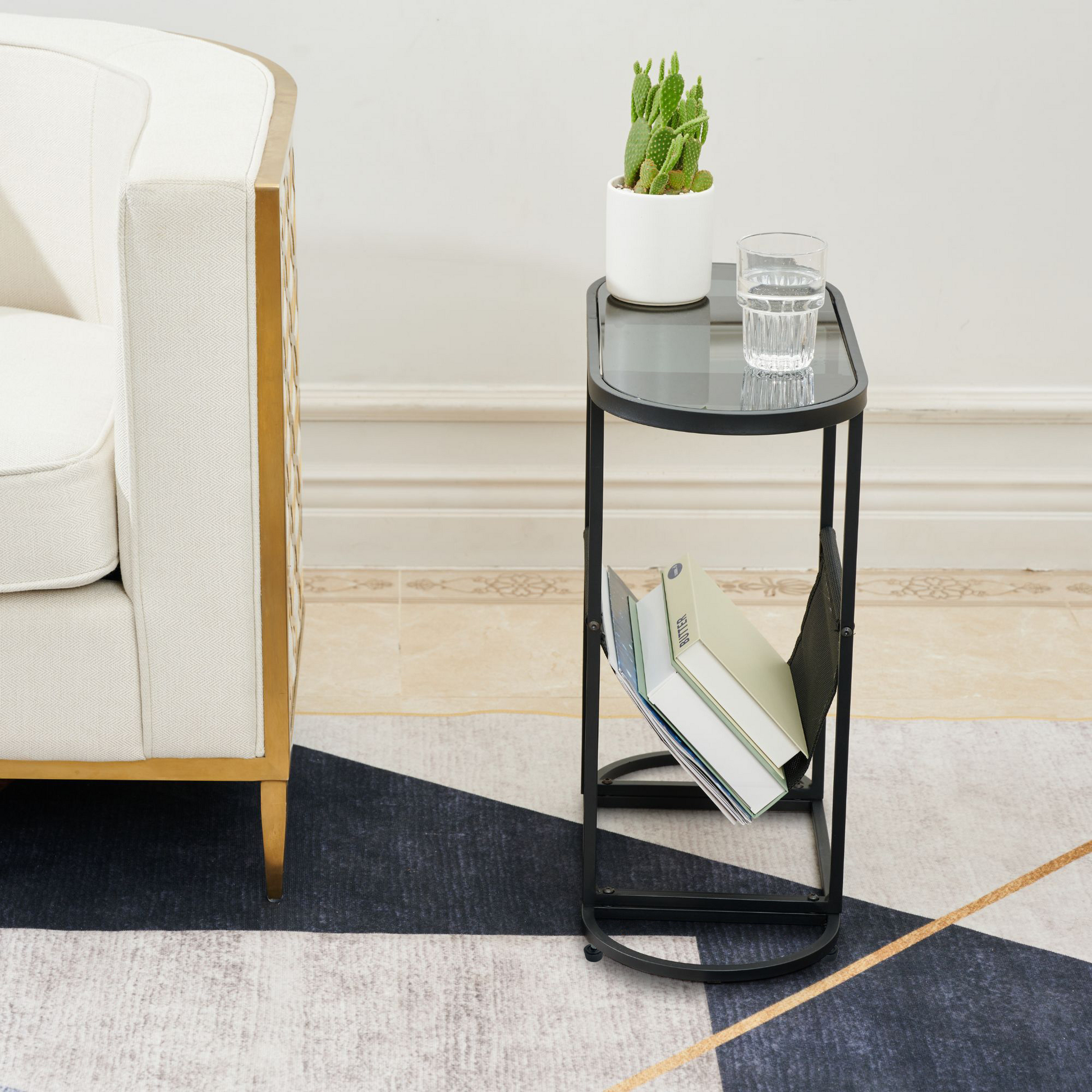 Glass Oval Small Side Tables Living Room Small Space With Magazines Organizer Storage Space - Free Shipping - Aurelia Clothing