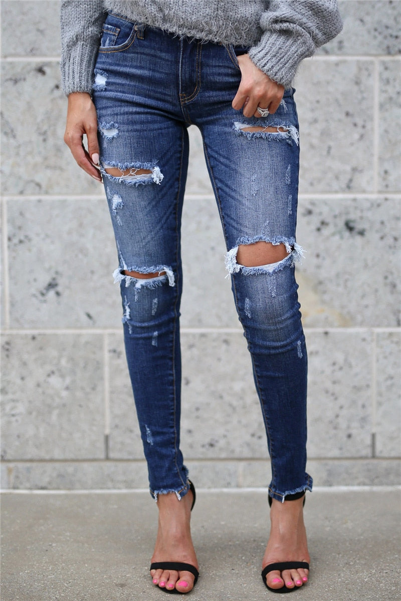 Boyfriend Hole Ripped Jeans \ Pants Cool Denim Vintage skinny push up womens jeans High Waist Casual ladies jeans Slim mom jeans - Aurelia Clothing