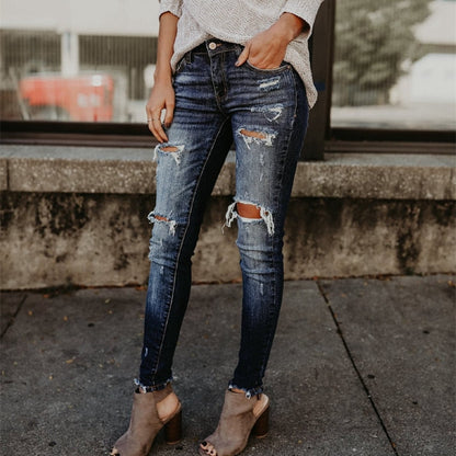 Boyfriend Hole Ripped Jeans \ Pants Cool Denim Vintage skinny push up womens jeans High Waist Casual ladies jeans Slim mom jeans - Aurelia Clothing