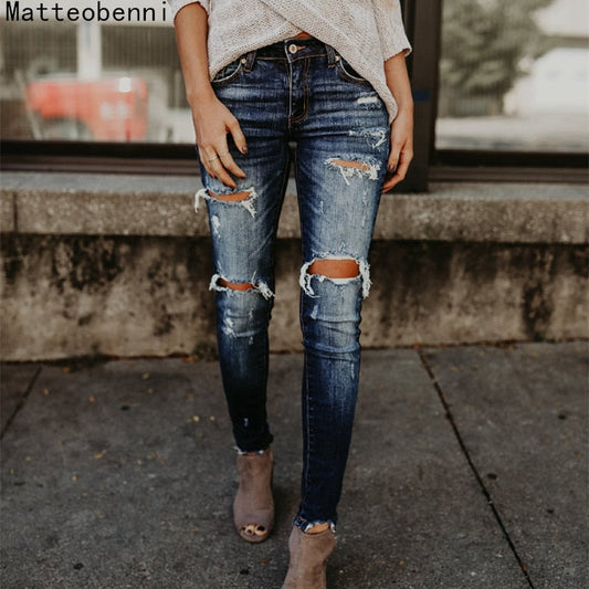 Boyfriend Hole Ripped Jeans \ Pants Cool Denim Vintage skinny push up womens jeans High Waist Casual ladies jeans Slim mom jeans - Aurelia Clothing