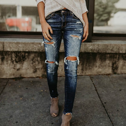 Boyfriend Hole Ripped Jeans \ Pants Cool Denim Vintage skinny push up womens jeans High Waist Casual ladies jeans Slim mom jeans - Aurelia Clothing