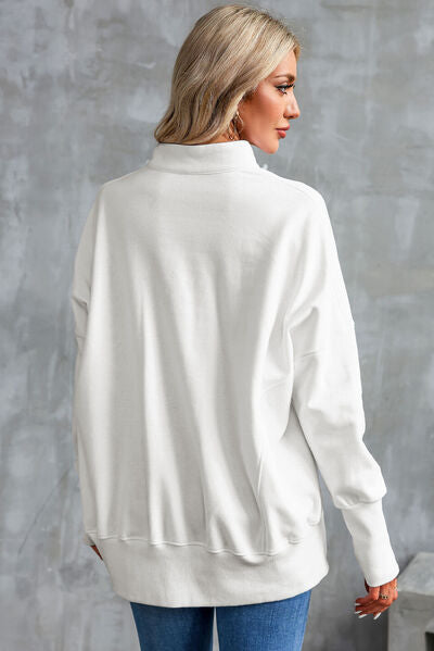 Half Zip Pocketed Dropped Shoulder Sweatshirt - Aurelia Clothing