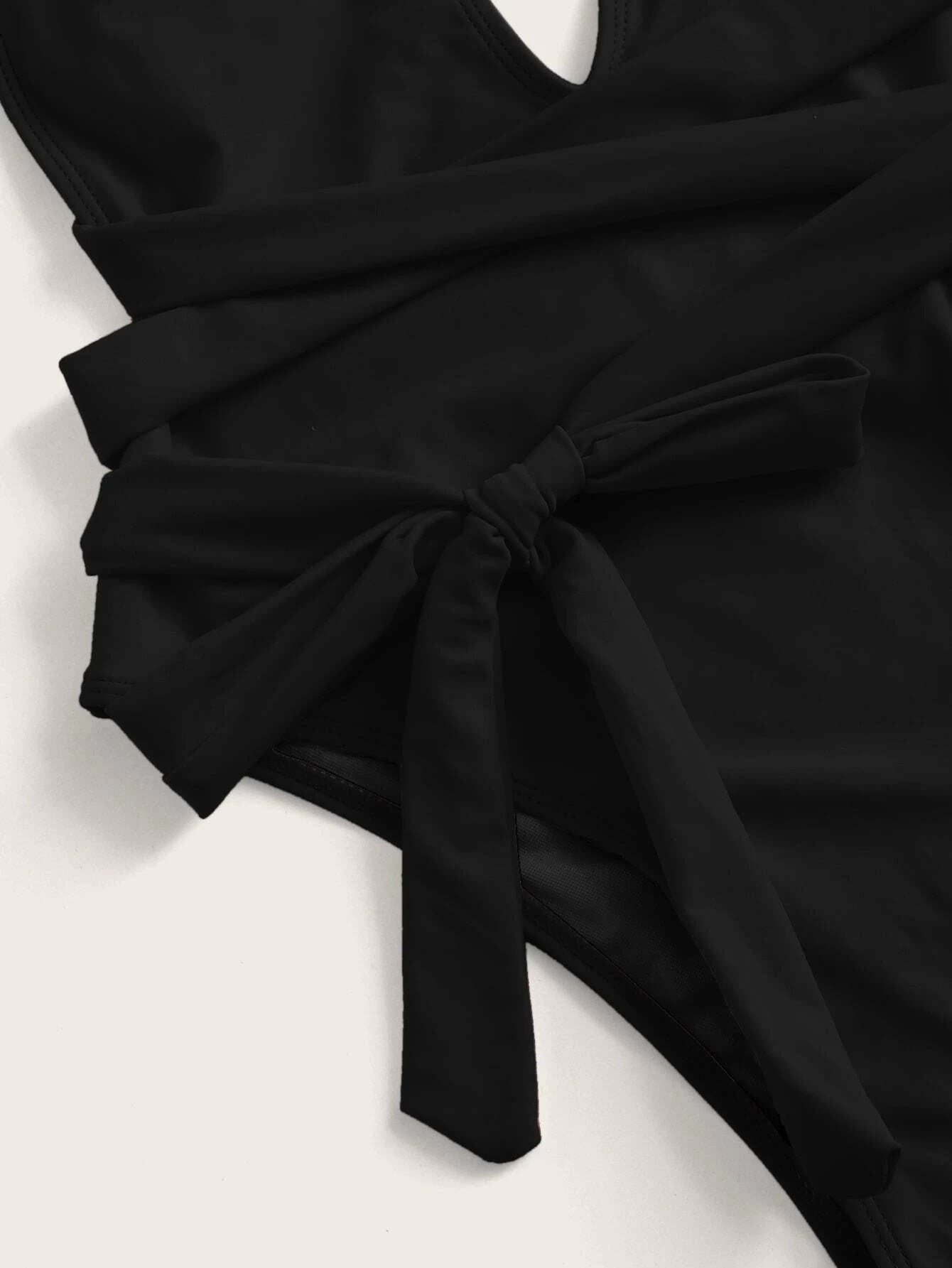 Halter Neck Deep V Tied One-Piece Swimsuit-Free Shipping - Aurelia Clothing