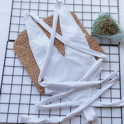 Halter Neck Deep V Tied One-Piece Swimsuit-Free Shipping - Aurelia Clothing
